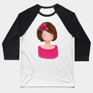 Watercolor Painted Flower Girl with Brown Hair | Cherie's Art (c)2021 Baseball T-Shirt